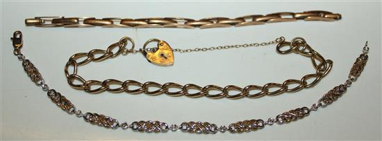 Gold expanding bracelet, a gold bracelet and a gold and diamond bracelet
